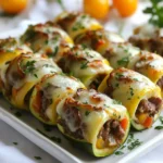 - 1 lb ribeye steak, thinly sliced - 4 large zucchinis The ribeye steak is key to this dish. Its rich flavor and tenderness make it perfect for Philly cheesesteaks. When you slice it thinly, it cooks up fast and stays juicy. Zucchini acts as our low-carb wrap. Its mild taste lets the steak shine. - 1 cup shredded provolone cheese - 1 cup shredded mozzarella cheese Provolone cheese adds a nice sharp flavor. It melts beautifully over the steak. Mozzarella cheese gives a creamy texture. Together, they create a rich topping that pulls when you bite into the rolls. - 1 tablespoon garlic powder - 2 tablespoons olive oil - 1 teaspoon black pepper - Salt to taste Garlic powder boosts the flavor of the steak and veggies. Olive oil helps cook everything evenly and adds a nice richness. Black pepper and salt are essential for seasoning. They enhance all the flavors in this dish. {{ingredient_image_1}} First, preheat your oven to 400°F (200°C). This is key to getting the zucchinis soft without losing their shape. Next, cut the zucchinis in half lengthwise. Use a spoon to scoop out the insides, creating hollow “rolls.” Place them in a baking dish, drizzle with olive oil, and sprinkle with salt. Bake for about 10-15 minutes. This softens the zucchinis, making them ready for filling. In a large skillet, heat 1 tablespoon of olive oil over medium-high heat. Once hot, add the thinly sliced ribeye steak. Season with garlic powder, black pepper, and salt. Cook for about 3-4 minutes until the steak is browned but still tender. This keeps the meat juicy. Remove the steak from the skillet and set it aside for now. In the same skillet, add the remaining tablespoon of olive oil. Toss in the thinly sliced onion and bell pepper. Sauté these until they become soft and caramelized, which takes about 5-7 minutes. This step adds a lot of flavor. Once soft, return the cooked steak to the skillet and mix it with the veggies. This combines all the flavors beautifully. Now it’s time to fill the zucchini rolls! Take the baked zucchini halves and spoon the steak and vegetable mixture into each one. Be generous with the filling. After that, sprinkle a mix of provolone and mozzarella cheese on top of each filled zucchini. This will melt and create a delicious topping. Reduce the oven temperature to 375°F (190°C) and place the filled zucchini rolls back in. Bake for an additional 10-12 minutes. You want the cheese to be bubbly and golden. Once done, remove the rolls from the oven and let them cool for a few minutes. For a nice touch, garnish with chopped fresh parsley. This adds color and freshness. For presentation, arrange the rolls on a platter and drizzle with olive oil. Enjoy your tasty Keto Philly Cheesesteak Rolls! - Ensuring tender steak: To keep the ribeye steak tender, slice it thinly against the grain. This method breaks down muscle fibers, making each bite soft and juicy. Cook it quickly over medium-high heat. This helps avoid tough meat. - Achieving perfect cheese melt: Layer provolone and mozzarella cheese on top of your rolls. Bake them at 375°F for about 10-12 minutes. The cheese should melt and get golden. Remove them from the oven when it’s bubbly. - Adding spices for more flavor: Garlic powder and black pepper add depth to the steak. You can also try paprika for a smoky taste or Italian herbs for an extra kick. Just sprinkle them on the steak while cooking. - Best oils for sautéing: Olive oil works great for sautéing veggies. It adds richness and helps with browning. If you want a different flavor, you can use avocado oil. It has a high smoke point and pairs well with the other ingredients. - Pairing with keto-friendly sides: These rolls go well with a fresh salad or roasted veggies. You can also serve them with cauliflower rice for a complete meal. Keep your sides low in carbs for a perfect keto plate. - Suggested dips or dressings: A creamy ranch or garlic aioli makes a great dip. You can also use a spicy mustard for a tangy twist. These dips complement the flavors of the rolls. Pro Tips Choose the Right Zucchini: Select firm, medium-sized zucchinis for the best texture and flavor. Avoid oversized zucchinis, as they may have more seeds and a watery consistency. Slice Thinly: Ensure that the ribeye steak is sliced very thinly against the grain. This will help it cook quickly and remain tender in the finished dish. Cheese Variations: Feel free to mix and match cheeses based on your preference. Adding some sharp cheddar or pepper jack can elevate the flavor profile. Don’t Overbake: Keep an eye on the zucchini rolls while baking. If left too long, they can become mushy. Remove them from the oven once the cheese is bubbly and golden. {{image_2}} You can swap out the ribeye steak for other cuts. Flank steak or sirloin work well. Both are tender and flavorful, just like ribeye. For the wraps, zucchinis are great, but you can use bell peppers or eggplant. These options keep the dish low in carbs while adding unique flavors. Want to add more taste? Mushrooms and spinach are perfect choices. Sauté them with the onions and peppers. They add richness and a touch of earthiness. You can also play with different cheeses. Try cheddar or gouda for a twist. Each cheese brings its own flavor, making the dish even more exciting. You can change the way you serve these rolls. For a casserole, layer the filling and cheese in a dish. Bake until bubbly and golden. This method creates a hearty meal perfect for sharing. If you prefer something lighter, make a low-carb salad. Toss the steak and veggies with fresh greens. Drizzle with olive oil and vinegar for a fresh taste. This option is great for warm days. To store your Keto Philly Cheesesteak Rolls in the fridge, place them in an airtight container. Keep them sealed to avoid moisture loss. They will stay fresh for up to three days. For longer storage, you can freeze them. Wrap each roll in plastic wrap, then place them in a freezer bag. They can last up to three months in the freezer. The best method to reheat these rolls is in the oven. Preheat your oven to 350°F (175°C). Place the rolls on a baking sheet and cover them with foil. Heat for about 15-20 minutes. This keeps the rolls warm and helps maintain their texture. You can also use the microwave, but be careful. Microwaving can make the zucchini soggy. Keto Philly Cheesesteak Rolls last for about three days in the fridge. After that, check for signs of spoilage. Look for changes in color or texture. If they smell off, it’s best to toss them. Frozen rolls can last three months, but for the best taste, eat them sooner. Keto Philly Cheesesteak Rolls are a tasty low-carb dish. They use zucchini instead of bread. The main components are ribeye steak, onions, bell peppers, and cheese. You fill the zucchini with a mixture of sautéed steak and vegetables. Then, you bake them until the cheese melts. It's a fun twist on the classic Philly cheesesteak. Yes, you can make this recipe ahead. Prepare the zucchini rolls and the filling. Store them separately in the fridge. You can bake them the next day. This saves time and makes meal prep easy. Just remember to adjust the cooking time if they are cold from the fridge. If you want alternatives to zucchini, you have options. Eggplant, bell peppers, or mushrooms work well. Each option gives a different taste and texture. Choose what you like best. Just make sure to hollow them out like the zucchini. Yes, these rolls are keto-friendly. They are low in carbs and high in protein. Ribeye steak and cheese provide healthy fats, which support a keto diet. The zucchini adds fiber without many carbs. This meal helps you stay within your daily carb limit. You can customize this recipe easily. Use different meats like chicken or turkey for a lighter option. Swap the cheeses if you prefer a different flavor. You can add spices or herbs to boost taste. Think about your dietary needs and make it yours! These Keto Philly Cheesesteak Rolls combine juicy ribeye and fresh zucchini for a tasty meal. We discussed main ingredients, step-by-step instructions, and cooking tips. You can easily customize this recipe with other fillings or serve it with different sides. Remember to store leftovers correctly for fresh meals later. This recipe is fun to make and fits well in a keto diet. Enjoy your delicious creation and feel good about making a healthy choice!