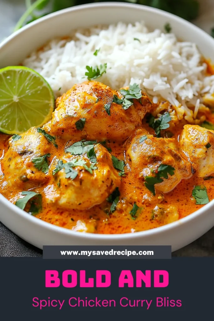 Discover the rich flavors of Spicy Indian Chicken Curry with this easy chicken curry recipe. Made with tender chicken in a creamy coconut milk sauce, this authentic Indian curry is perfect for any meal. Garnished with fresh cilantro, this Coconut Milk Chicken Curry is sure to impress. Don't miss out – gather your ingredients and try this delightful dish today! Save this recipe for later! #IndianChickenCurry #CoconutMilkCurry #EasyChickenCurry #SpicyCurry