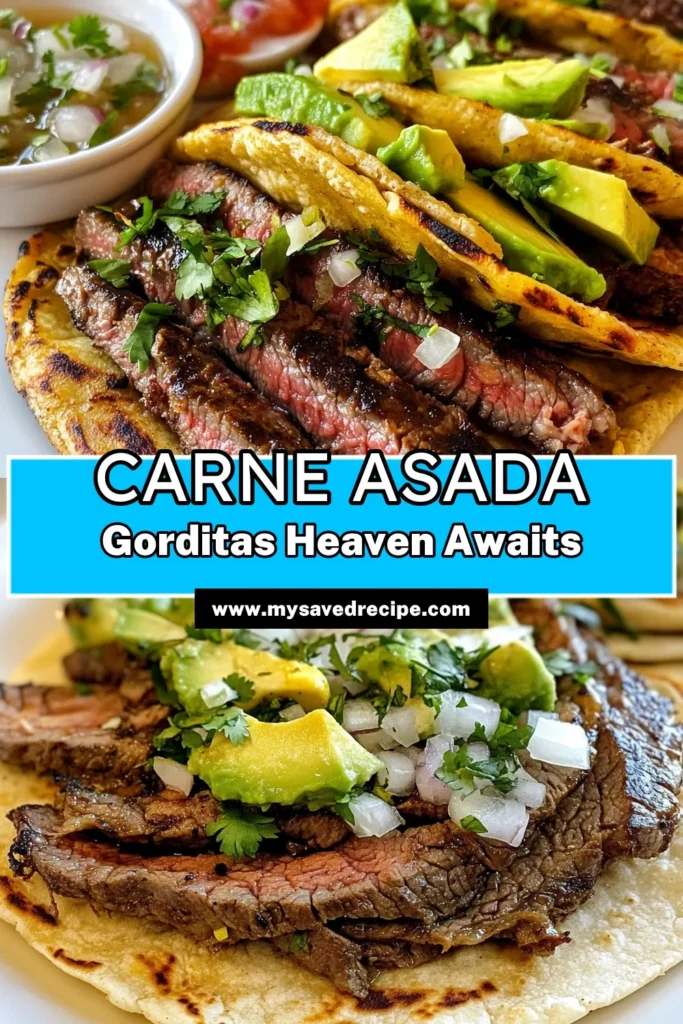 Discover the deliciousness of Carne Asada Gorditas, an authentic Mexican dish that's perfect for any occasion! This flank steak recipe features homemade gordita dough, making it a must-try for taco lovers. Easily customize with your favorite carne asada toppings like chopped cilantro, onion, salsa, and creamy avocado. Save this fantastic recipe for your next meal and impress your family and friends! #CarneAsadaGorditas #AuthenticMexicanGorditas #FlankSteakRecipe #HomemadeGorditaDough