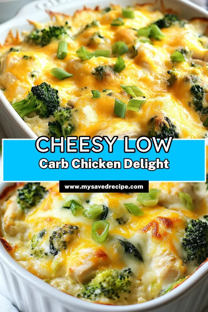 Looking for a delicious low carb chicken casserole recipe? Try this cheesy chicken casserole packed with veggies! It's an easy chicken dinner recipe that's perfect for weeknights. With tender chicken, creamy cheese, and nutritious broccoli and spinach, this keto chicken casserole is both satisfying and healthy. Make it tonight and enjoy a hearty meal that the whole family will love. Save this low carb chicken casserole for your next meal inspiration! #LowCarb #EasyDinner #KetoRecipes #ChickenCasserole