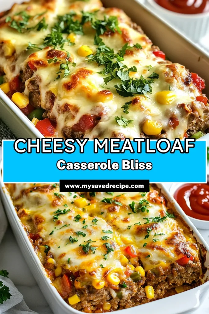 Discover the ultimate cheesy meatloaf casserole that will be a hit at your dinner table! This loaded meatloaf recipe combines ground beef and turkey for a deliciously easy meatloaf casserole recipe. Enjoy layers of flavor with breadcrumbs, bell peppers, and gooey mozzarella on top! Perfect for cozy nights, this cheesy dinner idea is sure to please the whole family. Try it tonight and save for later! #MeatloafCasserole #CheesyDinnerIdeas #GroundBeefCasserole #EasyRecipes