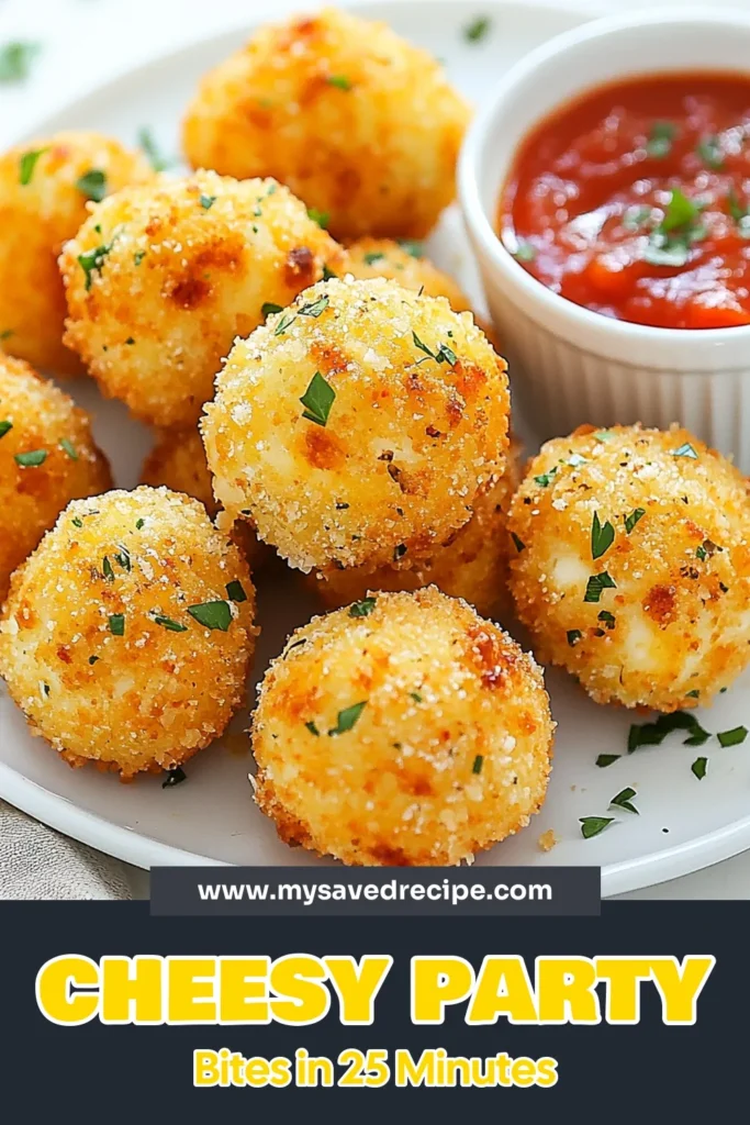 Looking for delicious party appetizers? Try these Parmesan mozzarella bites! This easy cheese bites recipe combines crispy, cheesy goodness with fresh parsley and just the right seasonings. Perfect for any gathering, these easy party snacks are sure to impress your guests. Serve them with marinara dip for an irresistible treat! Save this recipe for your next event! #ParmesanMozzarellaBites #PartyAppetizers #EasySnacks #MarinaraDipRecipes