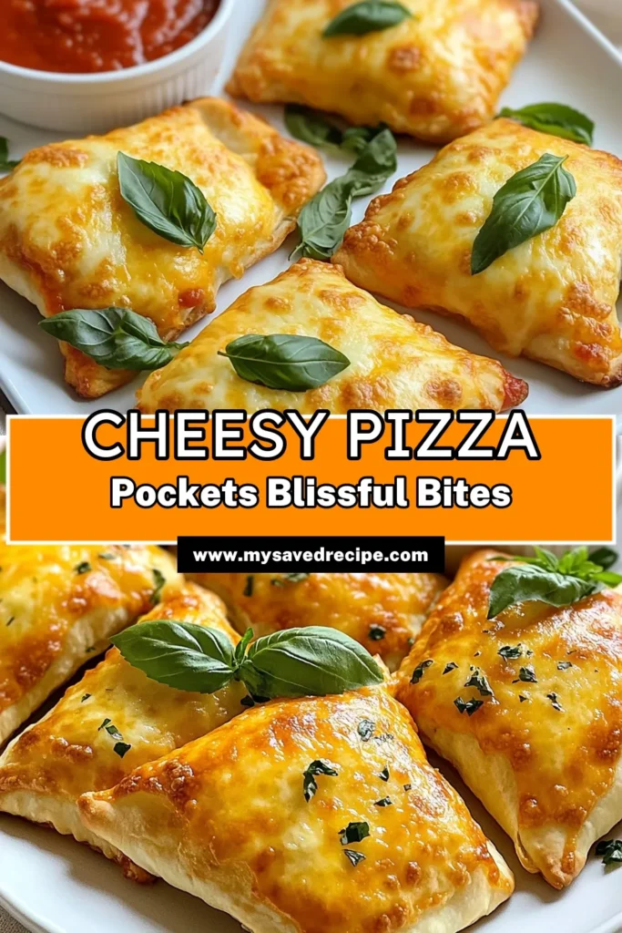 Indulge in these delicious cheesy pizza pockets, the perfect homemade pizza snacks for any occasion! With this easy pizza dough recipe, you can create baked pizza pockets filled with your favorite toppings and gooey cheese. These simple pizza appetizers are not only fun to make but also a hit at parties. Try them today and elevate your snacking game! Don’t forget to save this recipe! #CheesyPizzaPockets #EasyPizzaDough #PizzaSnacks #BakedPizzaPockets