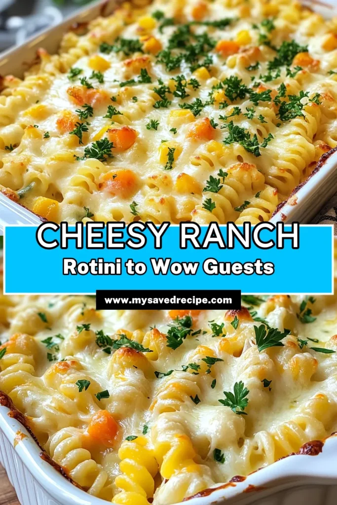 Discover how to make the ultimate Cheesy Ranch Rotini Bake, a delightful twist on classic rotini pasta recipes! This easy cheesy bake recipe combines creamy cream cheese, ranch dressing, and tender chicken for a perfect family dinner. Packed with flavor and topped with melty cheddar, this chicken ranch pasta dish will quickly become a favorite. Pin this recipe and impress your loved ones today! #CheesyRanchRotiniBake #PastaRecipes #EasyBakes #ComfortFood