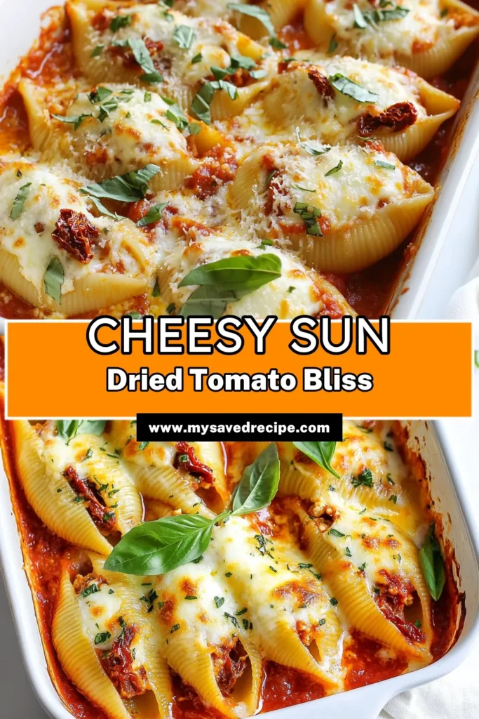 Satisfy your pasta cravings with these delightful sun-dried tomato stuffed shells. This ricotta cheese pasta recipe is perfect for a family dinner or a cozy gathering. Learn how to make the ultimate jumbo pasta shells filling, baked to perfection with marinara sauce and melty cheese. Indulge in these delicious Italian pasta dishes that everyone will love. Click for the full baked stuffed shells recipe and treat yourself! #Pastalovers #ItalianCuisine #RecipeInspiration #ComfortFood