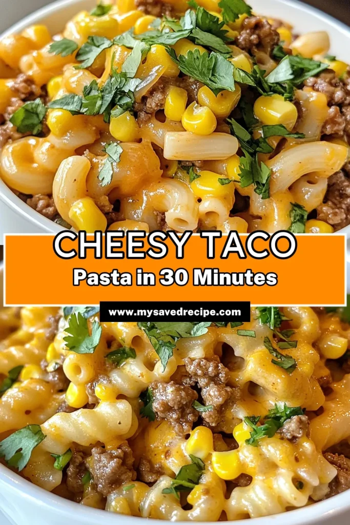 Discover the ultimate family favorite with this Cheesy Taco Pasta! This easy taco pasta recipe combines ground beef, creamy taco macaroni, and cheesy goodness all in one pot for a quick weeknight meal. Perfect for busy nights, you'll love how simple and satisfying this one pot taco pasta is to make. Ready in just 30 minutes, it's a delicious dish that everyone will enjoy. Save this creamy taco macaroni recipe for your next meal! #CheesyTacoPasta #EasyTacoPastaRecipe #OnePotTacoPasta #GroundBeefTacoPasta