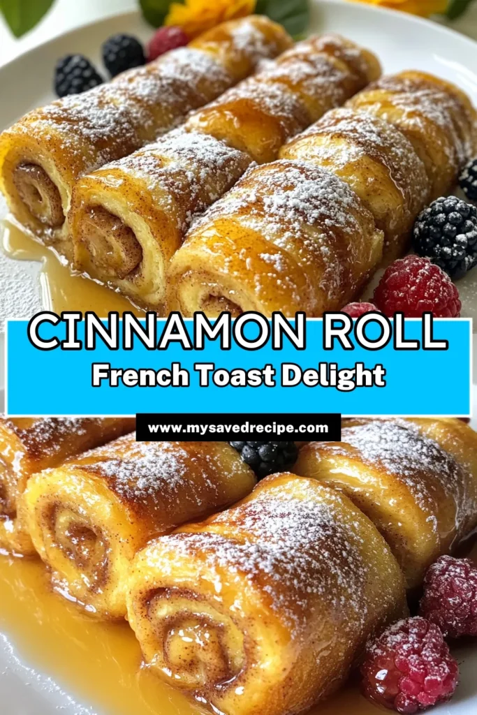 Indulge in the sweet goodness of this Cinnamon Roll French Toast Rolls recipe! Perfect for an easy breakfast, these rolls combine the flavors of cream cheese cinnamon rolls and the delightful texture of brioche French toast rolls. Ready in just 30 minutes, this delicious recipe is a treat your family will love. Don’t miss out—try this simple yet delicious breakfast idea today and elevate your brunch game! #CinnamonRollFrenchToast #EasyBreakfastIdeas #FrenchToastRollsRecipe #CreamCheeseCinnamonRolls