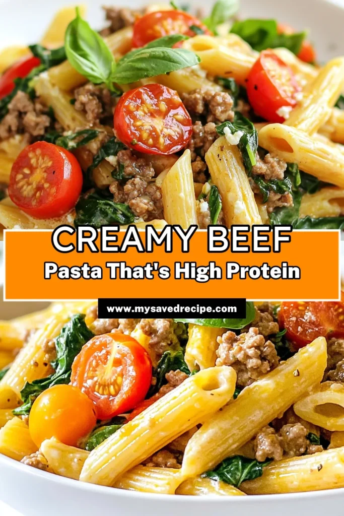 Discover the ultimate High Protein Creamy Beef Pasta recipe that’s both delicious and healthy! Made with whole wheat pasta, lean ground beef, Greek yogurt, and cottage cheese, this Healthy Beef Pasta Dish is creamy and satisfying. Perfect for a family dinner or meal prep, it’s easy to make and loaded with flavor. Try this Whole Wheat Pasta Recipe today and elevate your meals! Save this recipe for later! #HealthyEating #PastaRecipes #MealPrep #HighProteinMeals
