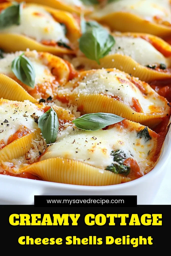 Indulge in these delicious cottage cheese stuffed shells, the perfect vegetarian pasta recipe! Filled with a creamy blend of cottage and ricotta cheese, this easy stuffed shells recipe also includes fresh spinach for an extra flavor boost. Your family will love this ricotta cheese stuffed pasta, and it's a fantastic spinach and cheese pasta dish for any occasion. Try it tonight! Save this recipe for a hearty meal! #PastaLovers #VegetarianRecipes #EasyDinner #StuffedShells