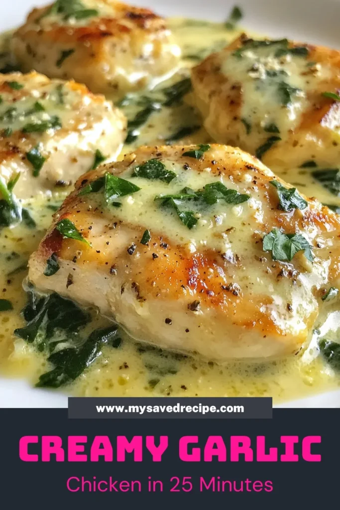 Indulge in this creamy spinach garlic chicken recipe that's perfect for an easy creamy chicken dinner. With juicy chicken breasts cooked in a savory sauce of garlic, fresh spinach, and Parmesan, this spinach chicken skillet offers comfort in every bite. Ready in just 25 minutes, it’s one of the best chicken breast recipes you'll try! Don't miss out—click to save this delicious Parmesan garlic chicken recipe! #CreamySpinachGarlicChicken #EasyDinner #ChickenRecipes #SkilletMeals