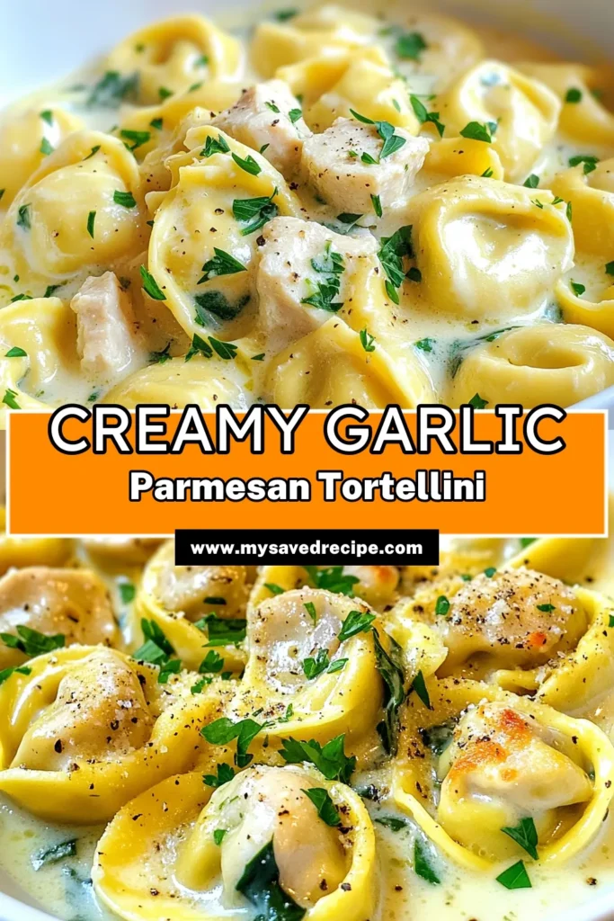 Looking for a delicious and quick dinner? This Garlic Parmesan Tortellini recipe with chicken is your answer! Perfect for a creamy tortellini pasta night, this easy dish combines tender chicken, fresh spinach, and rich flavors in just 30 minutes. Impress your family with this Chicken tortellini dinner that’s sure to please! Try it now and save for later! #TortelliniRecipes #QuickDinner #ChickenDinner #EasyPasta