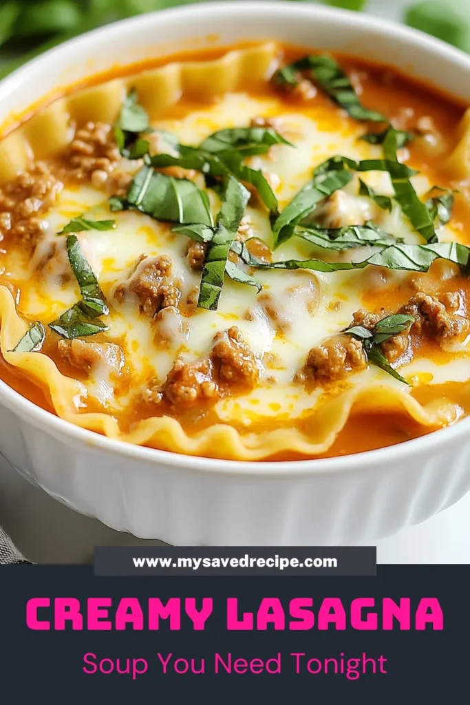 Discover the ultimate comfort food with this Easy Creamy Lasagna Soup! This easy lasagna soup recipe combines savory Italian sausage and rich ricotta for a delicious twist on classic lasagna. Perfect for chilly nights, this creamy lasagna soup will warm your soul. Don’t miss out on this comforting dish that’s ready in just 35 minutes! Save this Easy Creamy Lasagna Soup recipe for your next family meal! #LasagnaSoup #ComfortFood #EasyRecipe #ItalianCuisine
