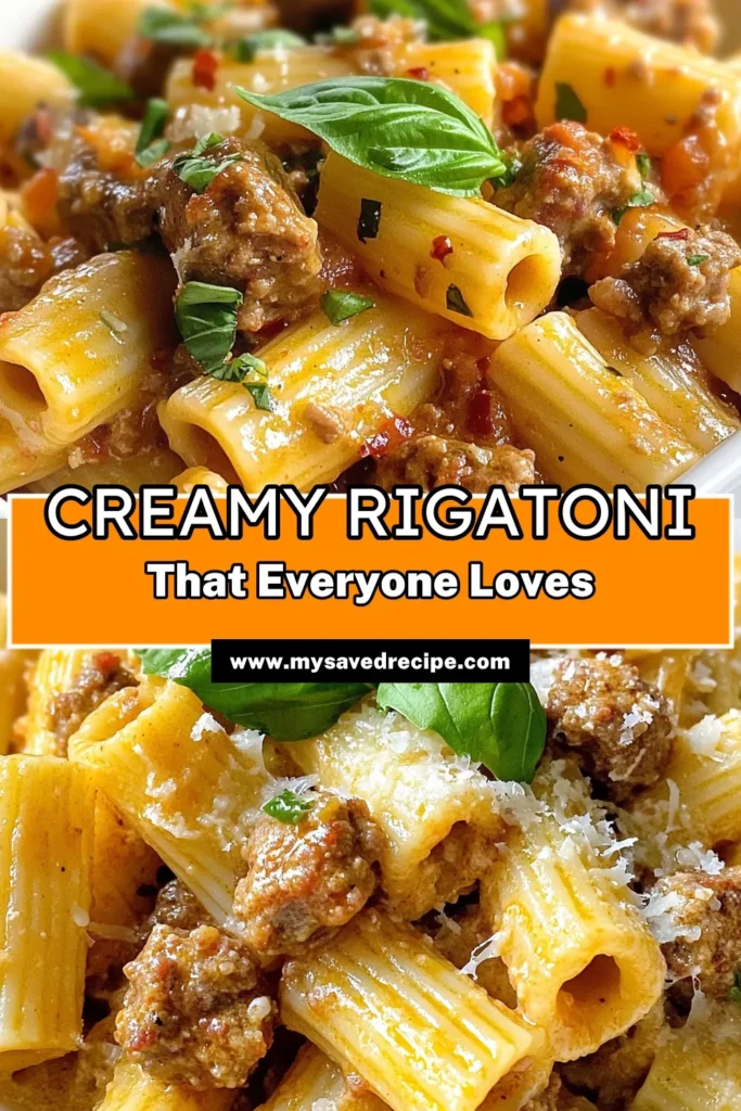 Discover the ultimate Creamy Italian sausage pasta with this easy rigatoni sausage recipe! This delicious Italian sausage rigatoni dish combines tender rigatoni pasta, savory Italian sausage, and a rich creamy sauce for a satisfying meal in just 30 minutes. Perfect for busy weeknights, this creamy pasta with sausage will impress family and friends alike. Save this Easy Italian rigatoni recipe for your next dinner! #ItalianSausage #PastaRecipes #DinnerIdeas #ComfortFood