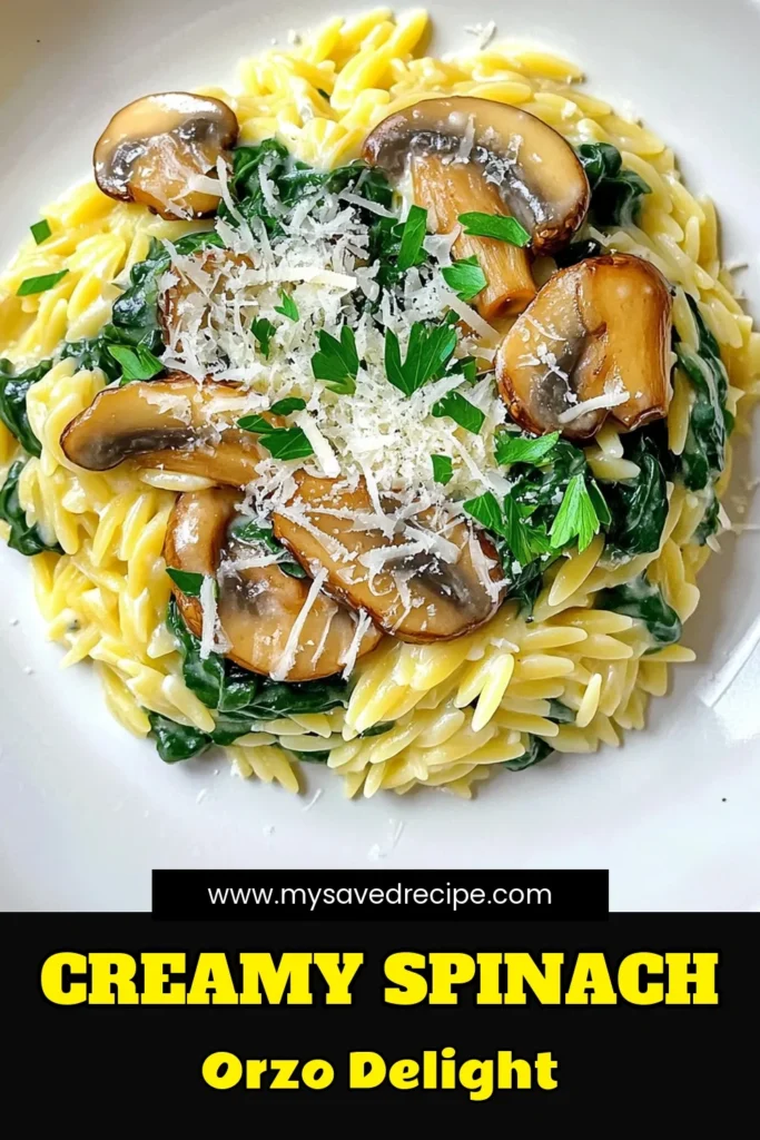 Indulge in the comforting flavors of this creamy mushroom spinach orzo dish! This easy recipe combines tender orzo pasta, seasoned mushrooms, and fresh spinach in a luscious cream sauce that will delight your taste buds. Perfect for a weeknight dinner or impressing guests, this dish is both hearty and satisfying. Ready to cook? Click through to discover how to make this delicious meal tonight! #CreamyMushroomSpinachOrzo #PastaLovers #EasyRecipes #VegetarianMeals