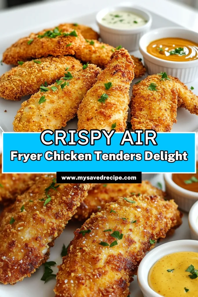 Enjoy the delicious crunch of Crispy Air Fryer Chicken Tenders with this easy recipe! Marinated in buttermilk for ultimate tenderness, then coated in a flavorful mix of panko breadcrumbs and spices, these tenders are cooked to perfection in just 12 minutes. Perfect for a weeknight dinner or game day snack. Click through for the full recipe and get ready to impress your family and friends! #AirFryerRecipes #ChickenTenders #HealthyEating #DinnerInspo