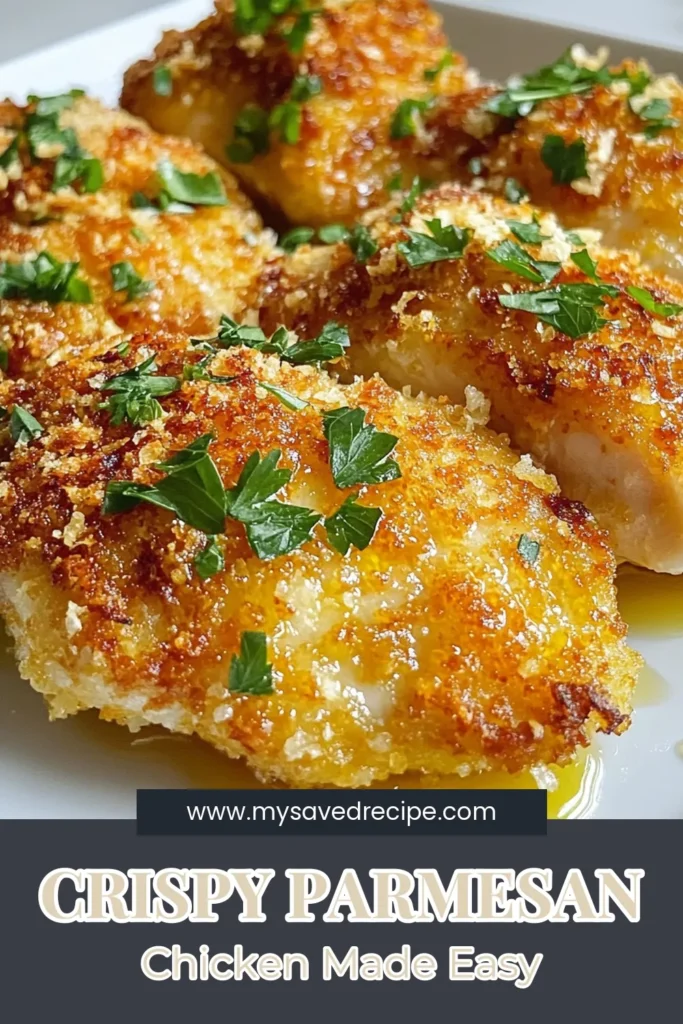 Discover the ultimate Parmesan crusted chicken recipe that's perfect for an easy chicken dinner! This baked Parmesan chicken features a crispy chicken breast recipe using Panko for added crunch. In just 45 minutes, you can serve a delicious meal your family will love. Follow this simple recipe and impress everyone with your culinary skills. Save it for your next dinner inspiration! #ParmesanChicken #EasyDinner #CrispyChicken #PankoCrust
