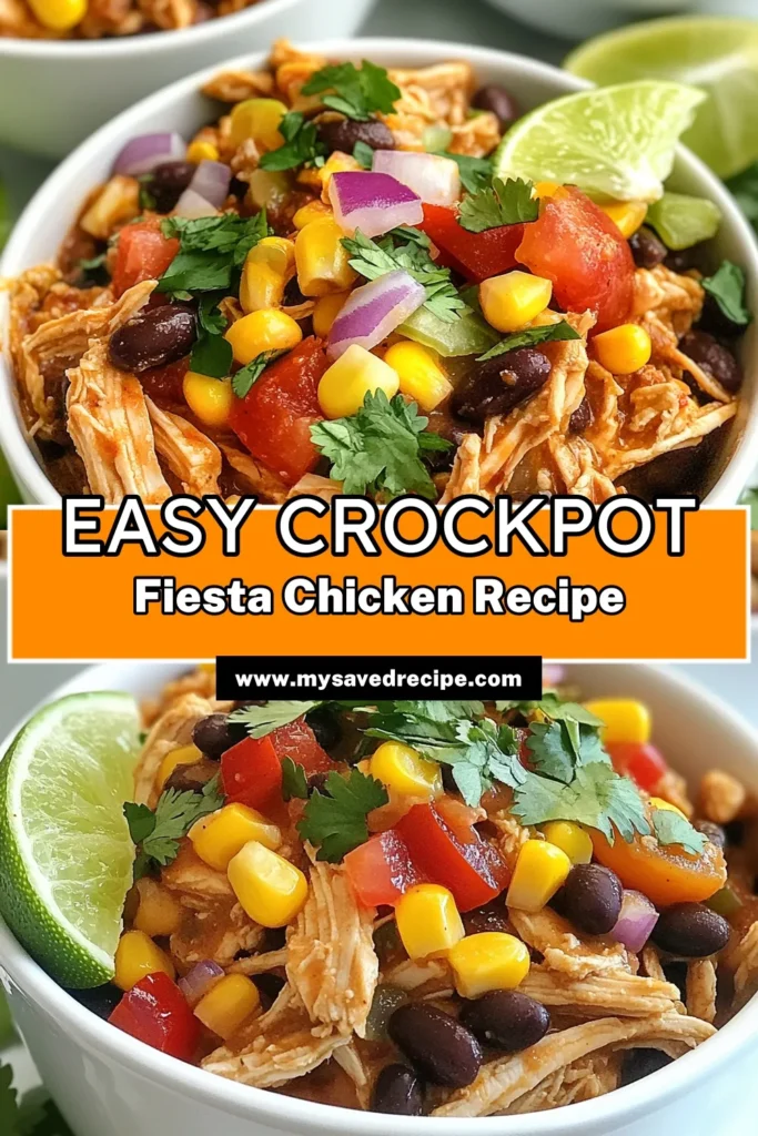 Discover the deliciousness of this Crockpot Fiesta Chicken recipe! Perfect for busy weeknights, this dish combines healthy slow cooker chicken, black beans, and vibrant veggies for an easy chicken crockpot meal your family will love. Enjoy a taste of Mexico with this flavorful chicken and black beans crockpot dish. Make this tonight and enjoy the convenience of pulling together a nourishing meal in no time. Save this recipe for your next cooking adventure! #CrockpotFiestaChicken #EasyCrockpotMeals #HealthySlowCookerChicken #MexicanChickenRecipes