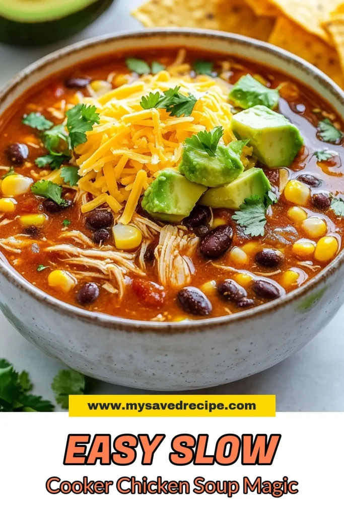Warm up with this delicious slow cooker chicken enchilada soup that's perfect for busy nights! This easy chicken soup recipe combines tender chicken breasts with black beans, corn, and a rich enchilada sauce for a flavorful, creamy enchilada soup. Ideal for meal prep, it's a healthy option that's simple to make. Don't miss out—save this creamy enchilada soup slow cooker recipe for your next dinner! #ChickenEnchiladaSoup #EasySoupRecipes #HealthyEating #SlowCookerRecipes