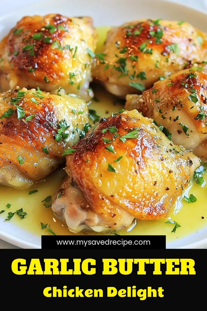 Discover the deliciousness of Lemon Garlic Butter Chicken Thighs, the perfect easy chicken dinner! This oven roasted chicken thighs recipe combines juicy chicken with rich garlic butter, making it a flavor-packed dish. Whip up these Garlic Butter Chicken Thighs in just under an hour and delight your family with this mouthwatering Butter Chicken Recipe. Save it for your next meal! #EasyChickenDinner #LemonGarlicChickenThighs #GarlicButterChickenThighs #OvenRoastedChickenThighs