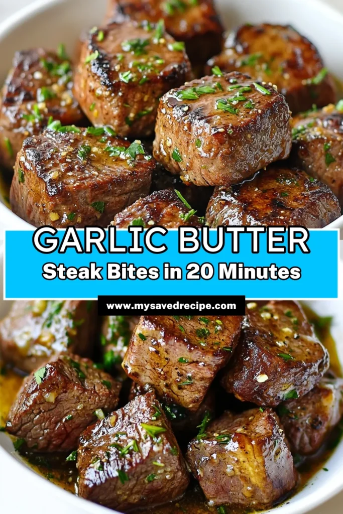 Elevate your weeknight dinner with these delicious Garlic Butter Steak Bites! This easy sirloin steak bites recipe is perfect for busy nights, taking just 20 minutes to prepare. With tender steak coated in garlic butter, it's a must-try for quick steak recipes. Impress your family with this flavorful dish that's simple enough for any home chef. Save this for your next dinner! #GarlicButterSteakBites #EasyRecipes #QuickSteakRecipes #WeeknightDinnerIdeas