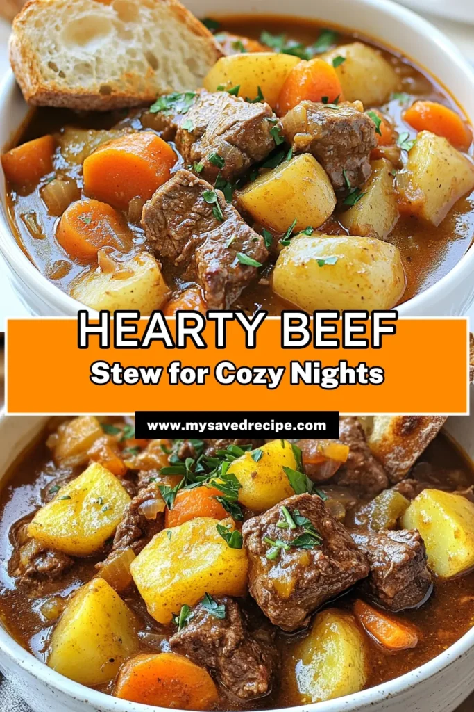 Warm up with the ultimate beef stew recipe that’s perfect for chilly evenings! This hearty beef stew features tender beef and hearty vegetables like potatoes and carrots, making it the ultimate comfort food beef stew. With this easy beef stew, you’ll create a flavorful dish that tantalizes your taste buds. Ready to savor a bowl of deliciousness? Save this recipe now! #BeefStew #ComfortFood #EasyRecipes #HeartyMeals