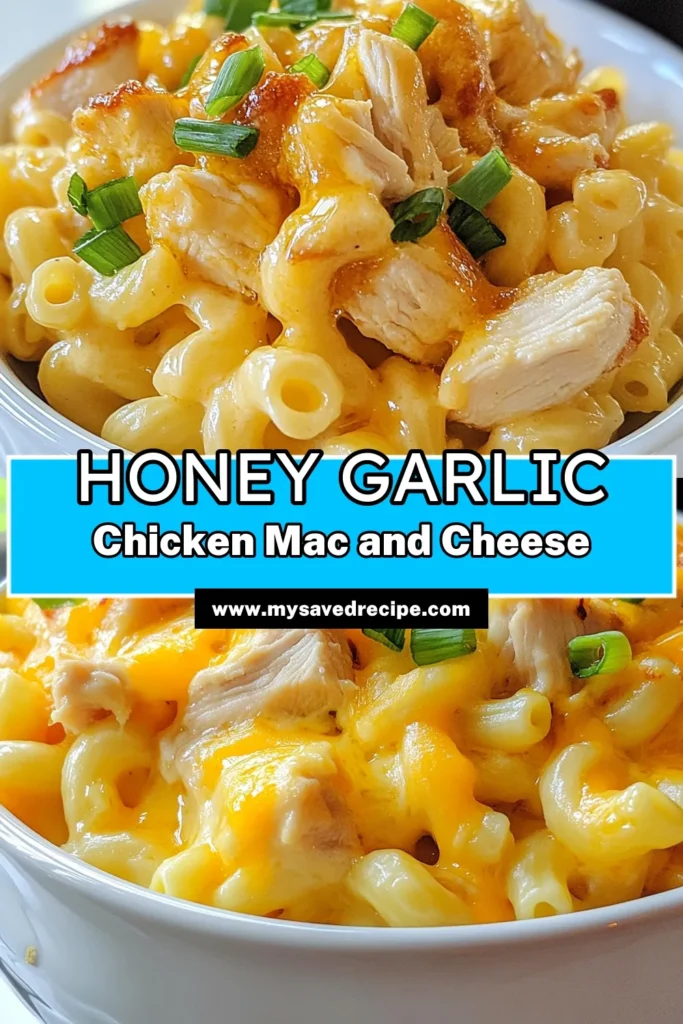 Indulge in this irresistible honey garlic chicken mac and cheese, the ultimate comfort food pasta recipe! Creamy chicken mac and cheese is baked to perfection with gooey cheeses and a sweet garlic sauce. This easy macaroni recipe is perfect for any night of the week. Discover how to make this delicious dish in just 45 minutes. Don't forget to save and share! #MacAndCheese #ComfortFood #EasyRecipes #PastaLovers