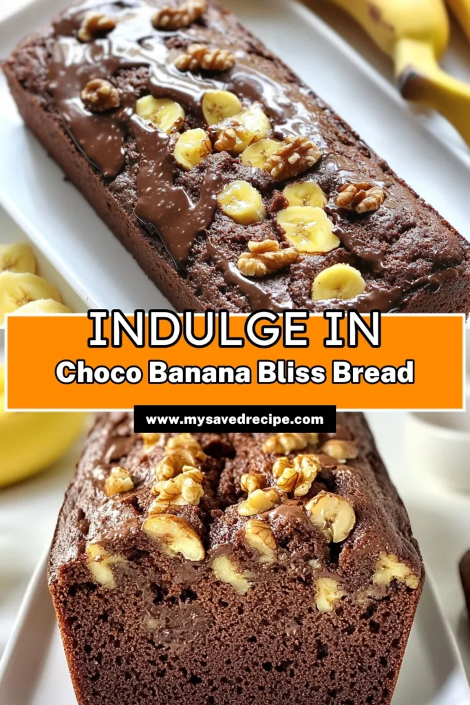Indulge in the deliciousness of this chocolate banana bread! This easy banana bread recipe uses ripe bananas and cocoa to create a moistened choco banana loaf that's perfect for snacks or dessert. Loaded with chocolate chips, it’s a delightful twist on classic banana bread with cocoa. Try this chocolate chip banana bread today and savor every bite! Save this pin for a tasty treat! #ChocolateBananaBread #EasyBananaBreadRecipe #ChocoBananaLoaf #BananaBreadWithCocoa
