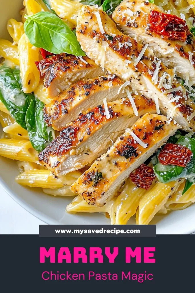 Indulge in this Marry Me Chicken Pasta, your new favorite creamy chicken pasta recipe that guarantees an easy dinner solution. This Italian-inspired pasta dish features succulent chicken, sun-dried tomatoes, and a rich sauce that will win hearts! Perfect for quick weeknight meals or special occasions. Try this irresistible dish tonight and fall in love! Save this creamy chicken pasta recipe for later! #MarryMeChickenPasta #EasyDinnerRecipe #ItalianPasta #SunDriedTomatoPasta