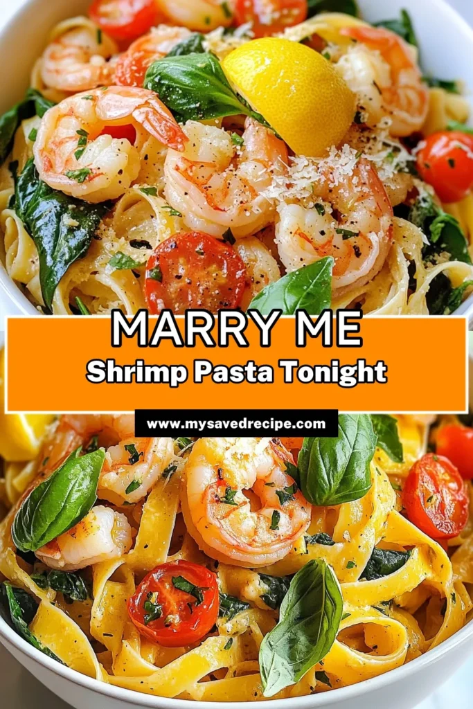 Discover the irresistible Marry Me Shrimp Pasta, a creamy shrimp fettuccine recipe thatâs perfect for a romantic dinner. This easy shrimp dinner recipe comes together in one-pan, leaving you with minimal cleanup and maximum flavor. Tender shrimp, tangy cherry tomatoes, and fresh spinach create a dish thatâs sure to impress. Try this delicious shrimp pasta tonight and watch your loved one fall head over heels! Save this recipe for later! #MarryMeShrimpPasta #ShrimpFettuccine #OnePanDinner #EasyShrimpRecipe