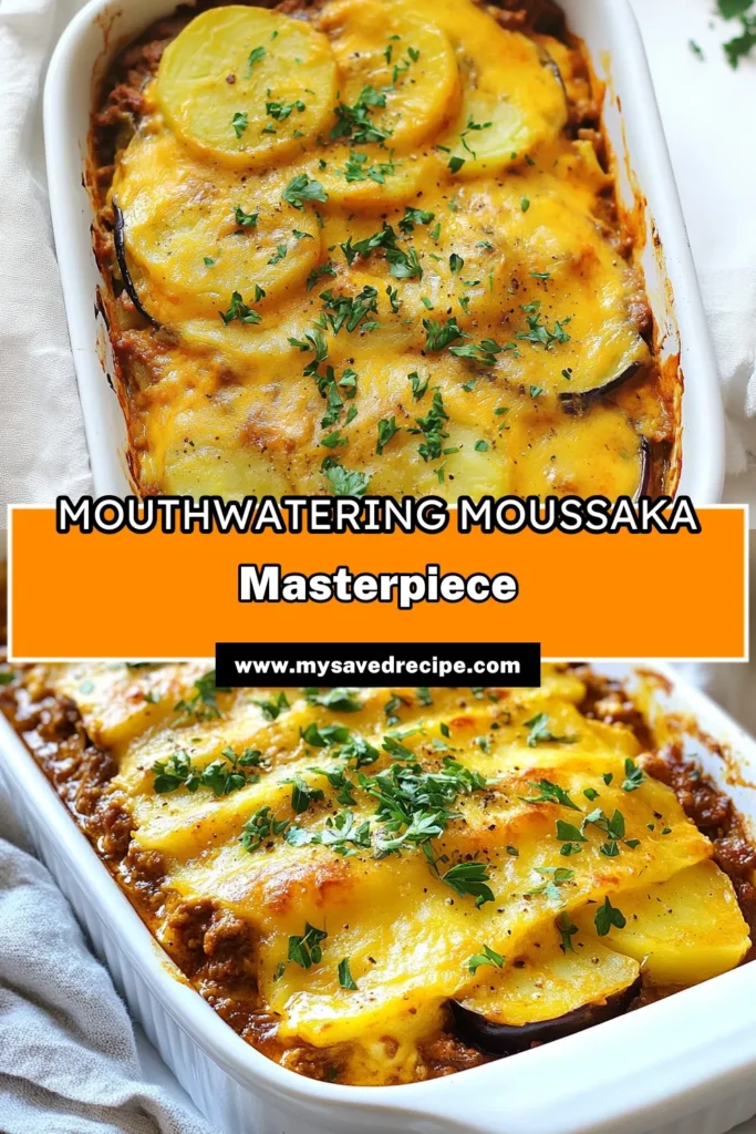 Discover the ultimate Greek moussaka recipe, a hearty moussaka featuring layers of eggplant, potatoes, and traditional ground meat topped with a creamy béchamel sauce. This classic dish embodies the flavors of Greece and is perfect for dinner parties. Try this easy-to-follow eggplant moussaka recipe and impress your guests! Save this traditional Greek moussaka guide for a cozy night in. #Moussaka #GreekCuisine #ComfortFood #EggplantRecipes