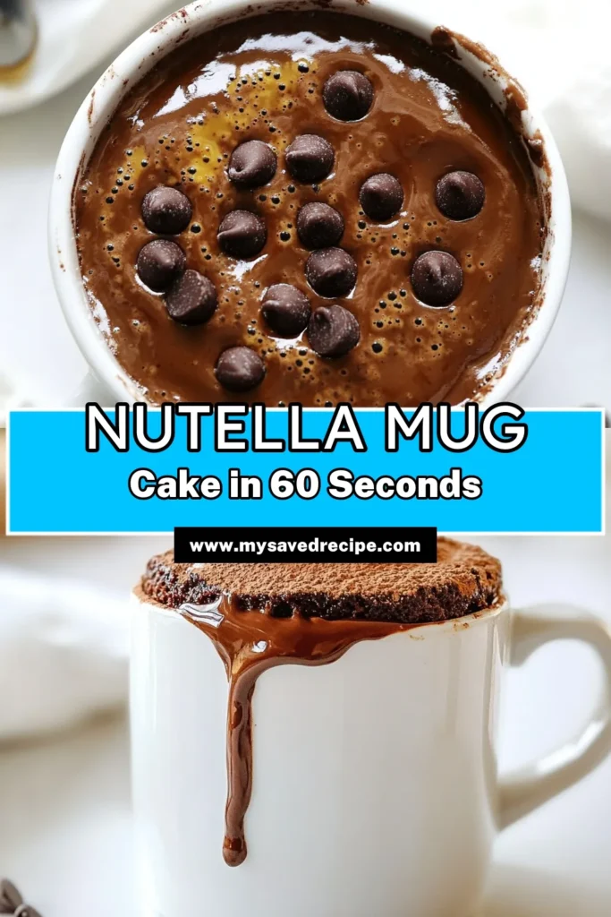 Satisfy your sweet tooth in minutes with this Nutella mug cake recipe! This quick chocolate mug cake is perfect for a solo treat, combining Nutella and a simple mix of ingredients for an easy Nutella dessert. Ready in just 2 minutes, this microwave mug cake is your go-to for that delicious, single serving mug cake craving. Don’t wait, treat yourself now! #NutellaMugCake #EasyDessert #MicrowaveRecipe #ChocolateLover