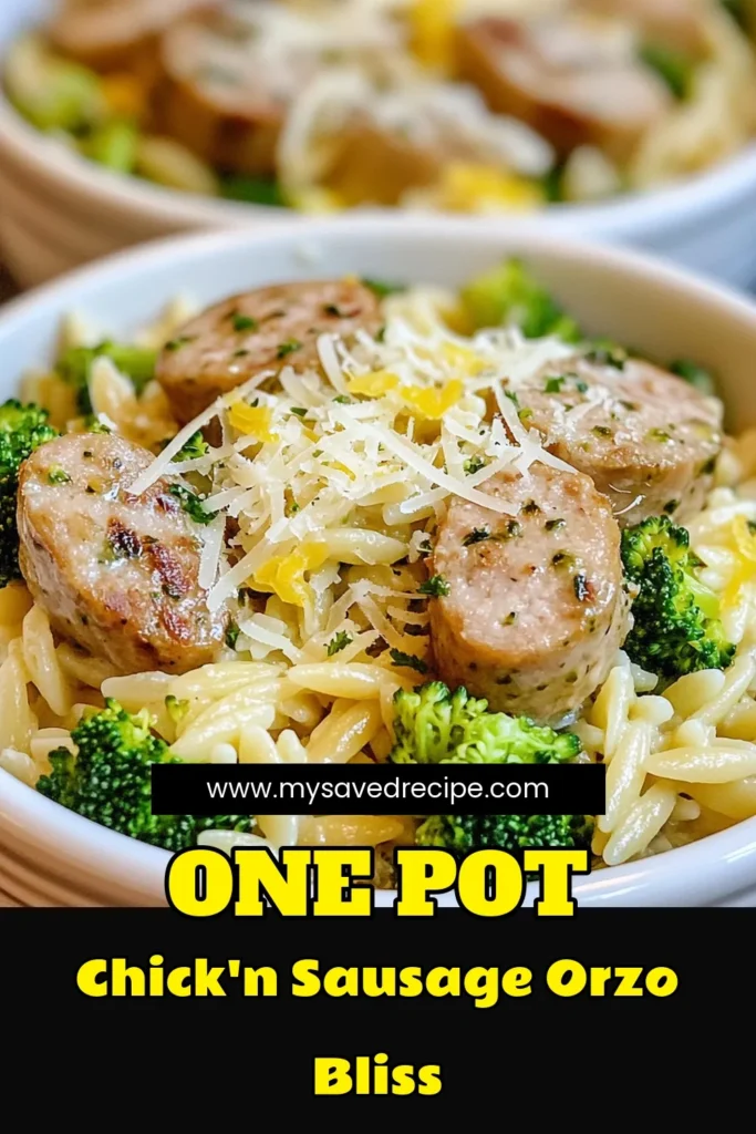 Looking for a healthy chicken sausage meal? Try this Chick'n Sausage Broccoli Orzo recipe! This quick dinner recipe features orzo pasta, fresh broccoli, and savory chicken sausage, making it a delicious one-pot dish perfect for busy weeknights. Enjoy vibrant flavors and nutritious ingredients effortlessly. Don't wait, add this tasty broccoli orzo recipe to your dinner menu tonight! #ChicknSausageRecipes #OrzoPastaDish #HealthyDinner #QuickDinnerRecipes