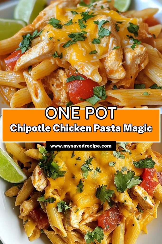 Looking for a quick and delicious meal? Try this One-Pot Chipotle Chicken Pasta! This easy chipotle pasta recipe combines creamy chicken penne pasta with the perfect blend of spicy chicken pasta ingredients. Ready in just 30 minutes, it’s the ultimate quick dinner recipe that will impress your family. Don’t forget to save this recipe for your weeknight meals! #OnePotPasta #EasyDinner #SpicyPasta #ChickenPasta