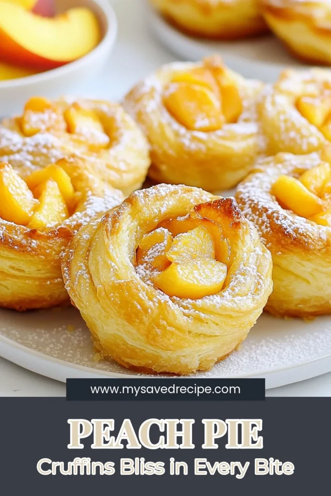 Indulge in the delightful flavors of Peach Pie Cruffins, the perfect easy peach dessert recipe for any occasion! These homemade cruffins are made with flaky pastry treats, filled with fresh peaches and warm spices. Elevate your peach baking recipe game and impress your family and friends. Ready to bake? Try this simple yet delicious recipe today! Save this for later! #PeachDessert #Cruffins #BakingInspo #DessertLovers