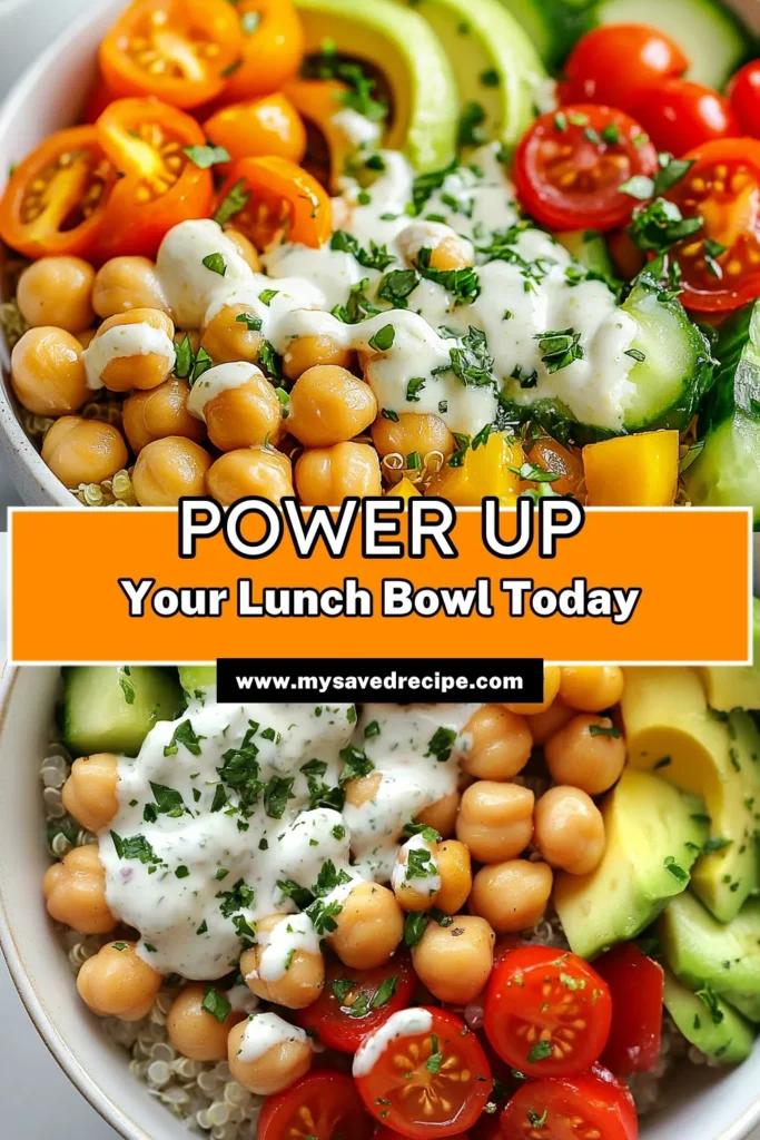 Discover delicious and nutritious protein veggie lunch bowls that are perfect for your meal prep! This quinoa chickpea salad is not only a feast for the eyes but also a powerhouse of plant-based protein. Whip up these vegan protein bowls in just 15 minutes, making them ideal for busy days. Explore healthy meal prep recipes that keep you energized! Save this recipe and enjoy fresh plant-based lunch ideas anytime. #MealPrep #HealthyEating #VeganRecipes #PlantBasedCooking
