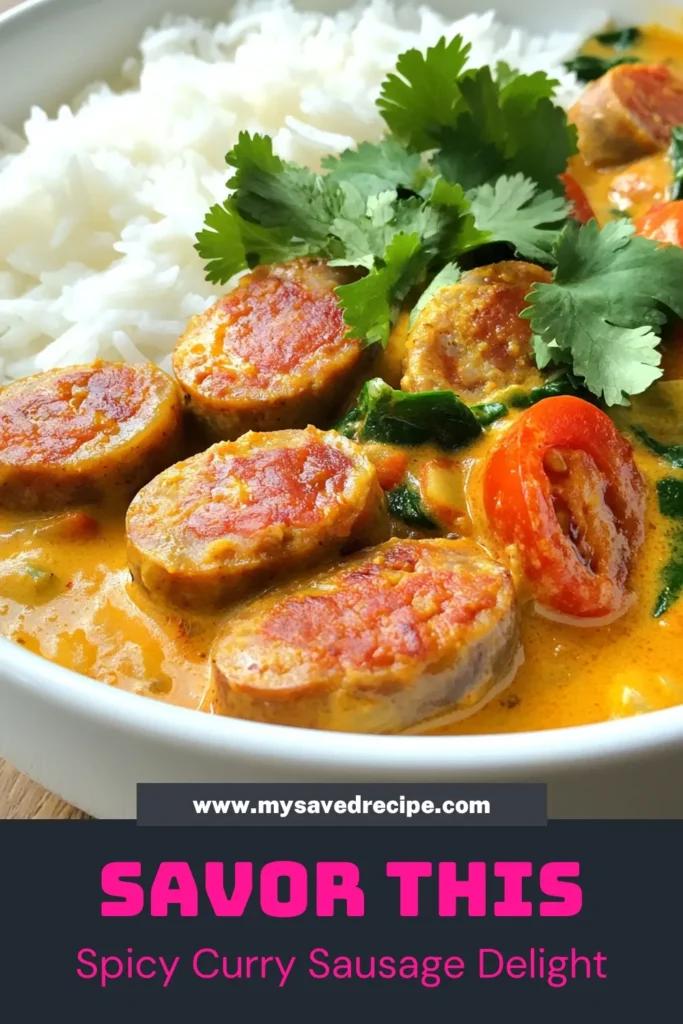 Savor the flavors of this spicy curry sausages dish that's perfect for any night! This chicken sausage curry recipe is a breeze, featuring creamy coconut milk curry blended with aromatic spices and fresh spinach. Enjoy this easy curry dish in just 30 minutes, served over rice or with warm naan. Click to discover the full recipe and elevate your dinner game today! #SpicyCurrySausages #EasyCurryDishes #ChickenSausageCurry #CoconutMilkCurry