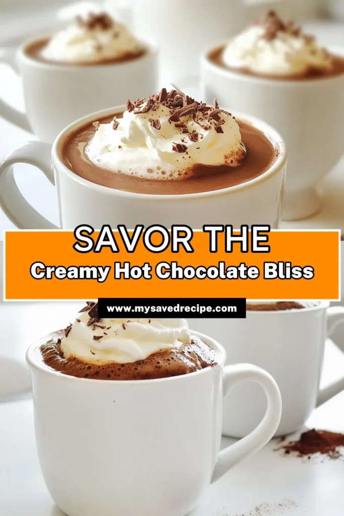 Indulge in a cozy treat with this Whipped Hot Chocolate Delight recipe! This creamy, chocolatey beverage combines the richness of whole milk and semi-sweet chocolate with light, airy whipped cream for a decadent experience. Perfect for chilly nights, it’s easy to make and utterly delightful. Click through for the full recipe and warm your heart with every sip! #HotChocolate #DessertRecipes #ChocolateLovers #WinterTreats