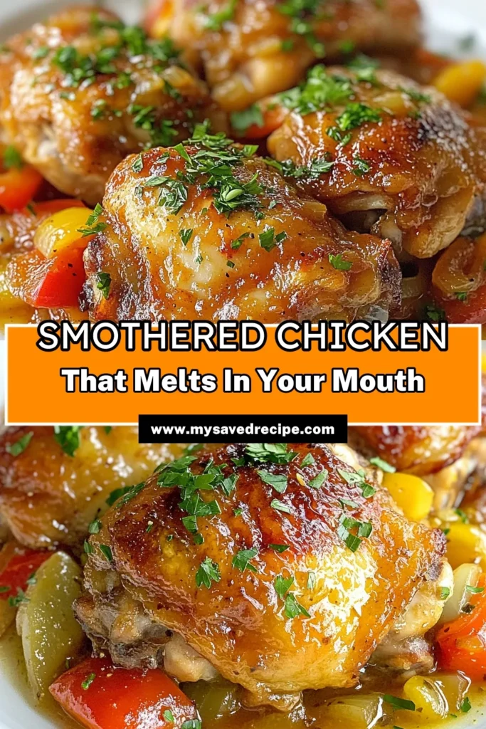 Discover the ultimate comfort food with this Southern smothered chicken recipe! Tender buttermilk chicken thighs coated in a flavorful gravy make for a simple, easy Southern chicken recipe that's sure to delight. Perfect for weeknight dinners, these chicken thighs with gravy are a delicious addition to your family meals. Give it a try tonight and savor the flavors of home-cooked goodness! Save this recipe! #SouthernCooking #ComfortFood #ChickenRecipe #EasyRecipes