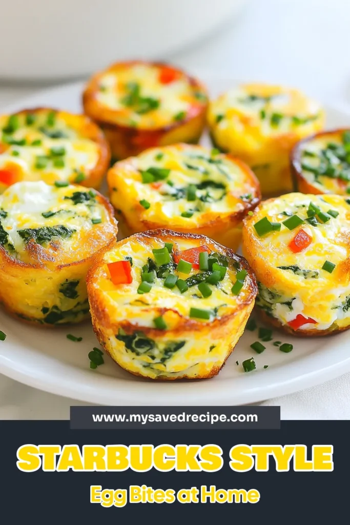 Try these delicious Starbucks Copycat Egg Bites for a protein-packed breakfast! This homemade egg bites recipe is not only low carb but also perfect for easy breakfast meal prep. With eggs, cheese, veggies, and your choice of protein, they make a nutritious grab-and-go option. Get ready to impress your taste buds and simplify your mornings. Save this recipe for quick meal prep and enjoy the convenience! #EggBites #MealPrep #LowCarb #BreakfastRecipes