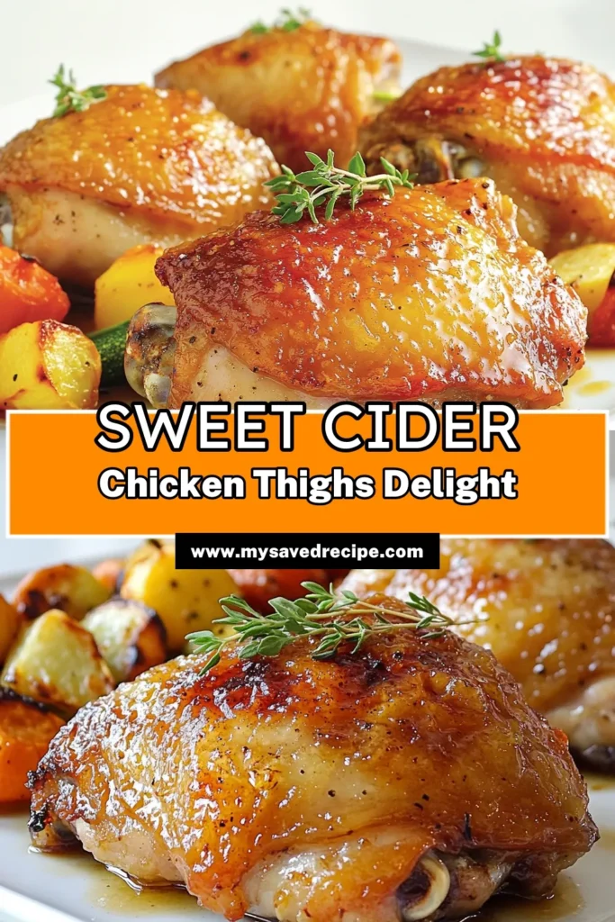 Experience a burst of flavor with Apple Cider Glazed Chicken Thighs! This delicious recipe combines juicy chicken with a sweet and tangy apple cider glaze, perfect for family dinners or gatherings. With simple ingredients and easy steps, you’ll have a stunning dish on the table in no time. Click through to explore the full recipe and impress your loved ones today! #AppleCiderChicken #EasyRecipes #DinnerInspiration #ComfortFood