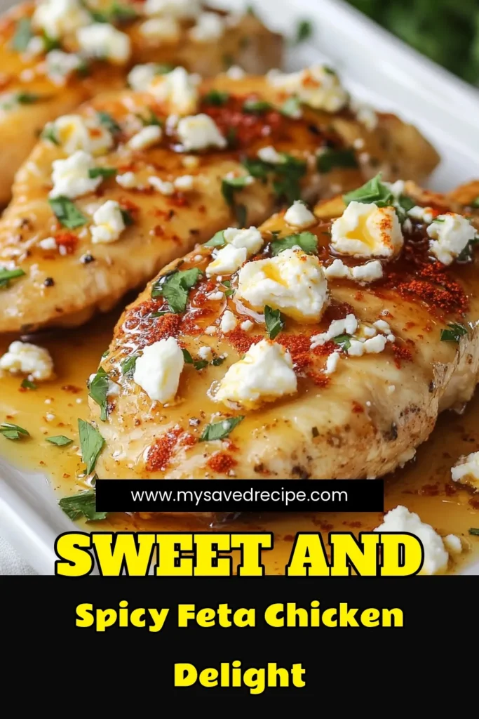 Discover the mouthwatering flavors of Hot Honey Feta Chicken, the ideal dish for your spicy chicken recipes collection! This easy chicken dinner features marinated chicken baked with crumbled feta cheese, delivering a perfect balance of sweet and heat. Elevate your weeknight meals with this feta cheese chicken bake recipe. Save this for your next dinner inspiration! #HotHoneyFetaChicken #SpicyChickenRecipes #EasyChickenDinner #MarinatedChickenRecipes