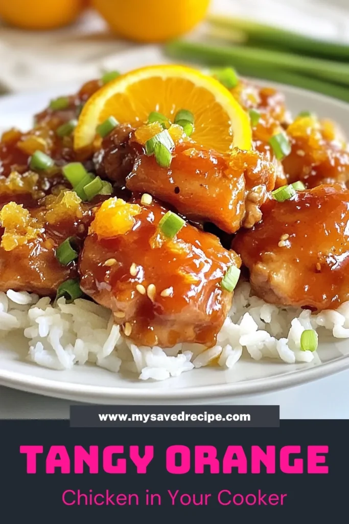 Discover the ultimate slow cooker orange chicken with our Sweet Tangy Chicken Recipe! This easy orange chicken made with tender chicken thighs comes together effortlessly in your slow cooker. Juicy chicken is perfectly paired with a sweet and tangy sauce, making it a delicious option for dinner. Serve your orange chicken with rice for a complete meal that your family will love! Try this recipe today and save for later! #SlowCookerOrangeChicken #SweetTangyChicken #EasyOrangeChicken #ChickenThighsSlowCooker