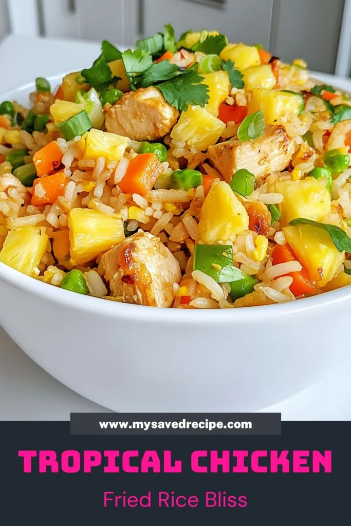 Discover the deliciousness of Pineapple Chicken Fried Rice, a tropical twist on a classic dish! This easy fried rice with chicken features fragrant jasmine rice and fresh pineapple for added sweetness. Perfect for weeknight dinners, it's also one of the best healthy fried rice recipes around. Try this Jasmine rice recipe today and savor every bite! Save this recipe for your next meal! #PineappleChickenFriedRice #EasyFriedRiceWithChicken #TropicalChickenFriedRice #HealthyFriedRiceRecipes