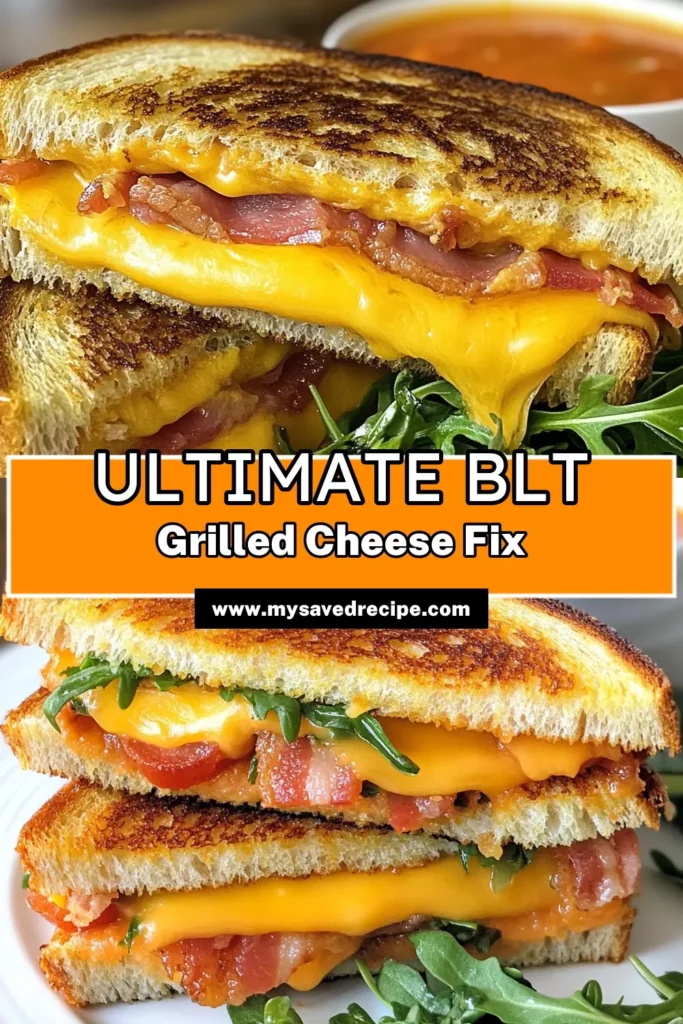 Indulge in this deliciously simple BLT grilled cheese recipe that combines sharp cheddar, crispy turkey bacon, fresh arugula, and juicy tomato between golden slices of sourdough bread. This turkey bacon grilled cheese is perfect for a quick meal and elevates your typical cheddar cheese sandwich recipe. With every bite, enjoy the satisfying crunch of arugula in this ultimate grilled cheese experience. Save this recipe today! #BLTgrilledcheese #TurkeyBacon #GrilledCheese #SourdoughRecipe