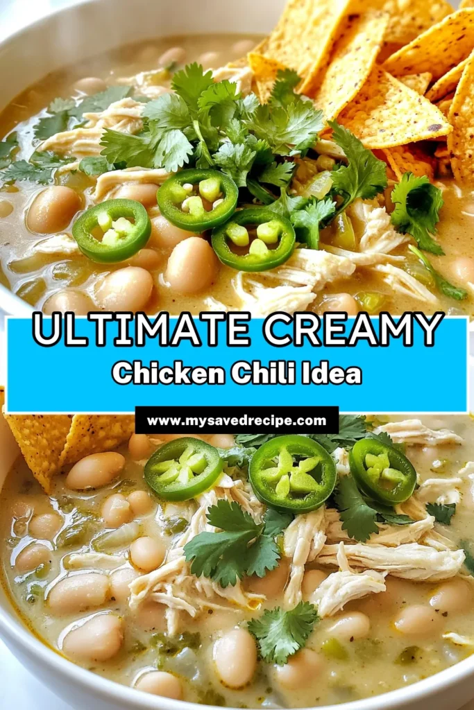 Warm up your evenings with this delicious Creamy White Chicken Chili recipe! With tender chicken, zesty spices, and a rich, creamy finish, this easy slow cooker dish is perfect for cozy gatherings or family dinners. Plus, it's simple to make and packed with flavor! Click through for the full recipe and create a comforting bowl of goodness tonight. #CreamyWhiteChickenChili #ChiliRecipe #SlowCookerMeals #ComfortFood