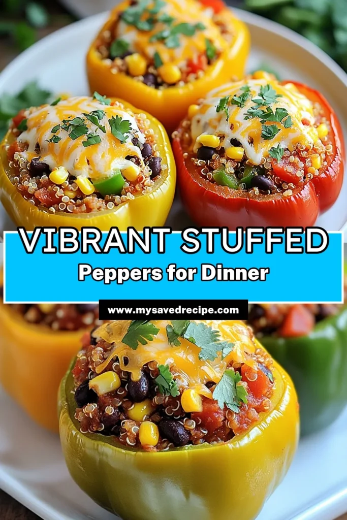 Discover the joy of cooking with this Easy Stuffed Bell Peppers Recipe! Packed with nutritious ingredients, these Vegetarian Stuffed Peppers feature a delicious quinoa filling, making them a perfect Healthy Bell Pepper Recipe. Enjoy the flavors of Quinoa Stuffed Peppers that are easy to prepare and great for any meal. Try this recipe today and impress your family! Save this for your next cooking adventure! #StuffedBellPeppers #HealthyRecipes #VegetarianCuisine #QuinoaCooking
