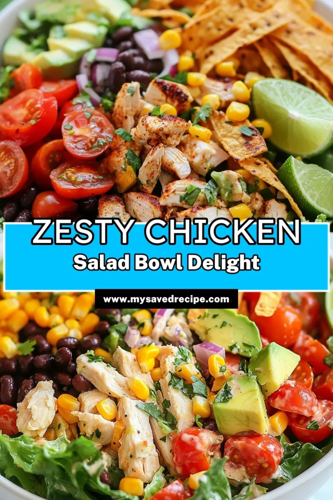 Discover the perfect Zesty Southwest Chicken Salad Bowl recipe for a healthy meal! This delicious Southwest Chicken Salad features diced chicken, black beans, corn, avocado, and a zesty dressing that packs flavor into every bite. Whether you’re craving a filling lunch or a light dinner, this healthy chicken salad bowl has you covered. Dive into this easy, nutritious avocado chicken salad and enjoy! Don't forget to save this black bean salad recipe for later! #HealthyRecipes #SaladBowl #ChickenSalad #SouthwestFood