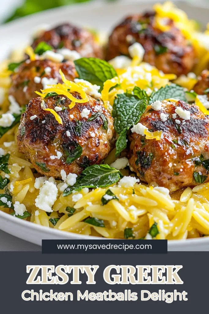 Discover the deliciousness of Greek chicken meatballs paired perfectly with a refreshing lemon orzo recipe. This healthy Greek dish features tender ground chicken, zesty lemon, and crumbled feta cheese meatballs for a flavor-packed meal that’s easy to make. Elevate your dinner game with this quick and nutritious recipe! Save this recipe for your next family dinner. #GreekChickenMeatballs #LemonOrzoRecipe #HealthyGreekDish #GroundChickenRecipes