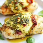 To make pesto mozzarella stuffed chicken breasts, you need: - 4 boneless, skinless chicken breasts - 1 cup fresh basil pesto - 1 cup mozzarella cheese, shredded - ½ cup sun-dried tomatoes, chopped - ¼ cup pine nuts, toasted - 2 cloves garlic, minced - Salt and pepper to taste - 2 tablespoons olive oil - Fresh basil leaves for garnish These ingredients create a tasty, flavorful dish. The chicken holds the filling well. The pesto gives a great taste, while the mozzarella adds creaminess. If you want to change things up, here are some swaps: - Use chicken thighs instead of breasts for more flavor. - Swap basil pesto for arugula pesto for a peppery kick. - Try goat cheese instead of mozzarella for a tangy twist. - Use fresh tomatoes if sun-dried tomatoes aren’t available. - Replace pine nuts with walnuts or almonds for a different crunch. These changes can keep the dish fresh and exciting. You can play with flavors to suit your taste. Adding some garnishes can elevate your dish: - Sprinkle fresh basil leaves on top for a bright look. - Drizzle balsamic glaze for a sweet touch. - Add grated Parmesan cheese for extra richness. - Serve with a side salad for a colorful plate. These garnishes enhance the dish's appeal. They make it look good and taste even better. Enjoy creating your perfect plate! {{ingredient_image_1}} First, gather your chicken breasts. You need four boneless and skinless pieces. Use a sharp knife to cut a pocket in each breast. Slice them horizontally but be careful not to cut all the way through. This pocket will hold the tasty filling later. In a medium bowl, combine the filling ingredients. Add one cup of shredded mozzarella. Next, mix in half a cup of chopped sun-dried tomatoes. Then, add a quarter cup of toasted pine nuts. Finally, stir in two minced garlic cloves. Season this mixture with salt and pepper to your taste. Now, it’s time to cook. Preheat your oven to 375°F (190°C). Take the stuffed chicken breasts and spoon in about 2-3 tablespoons of the filling into each pocket. Coat the outside of each chicken breast with one tablespoon of basil pesto. Heat two tablespoons of olive oil in a large oven-safe skillet over medium-high heat. Once hot, carefully add the stuffed chicken breasts. Sear them for about 3-4 minutes on each side until they turn golden brown. Next, transfer the skillet to the oven. Bake for 25-30 minutes. Check that the chicken reaches an internal temperature of 165°F (74°C). Once done, remove the skillet from the oven. Let the chicken rest for 5 minutes before serving. Garnish with fresh basil leaves for a nice touch. To stuff chicken breasts, start with a sharp knife. Cut a pocket in each breast, but do not cut all the way through. This keeps the filling inside. Use about 2-3 tablespoons of the filling mix for each breast. Press gently to seal the pocket after stuffing. This helps keep the delicious filling in place during cooking. To keep your chicken juicy, do not overcook it. Use a meat thermometer to check for doneness. The chicken should reach an internal temperature of 165°F (74°C). Searing the chicken before baking adds flavor and locks in moisture. Let the chicken rest for 5 minutes after cooking. This allows the juices to redistribute, ensuring each bite is tender and flavorful. Using the right tools makes cooking easier. Here are some must-haves: - Sharp knife for cutting pockets in chicken - Large oven-safe skillet for searing and baking - Meat thermometer for checking chicken doneness - Mixing bowl for combining filling ingredients Having these tools ready will help you create perfect pesto mozzarella stuffed chicken breasts with ease. Pro Tips Use Fresh Ingredients: Using fresh basil and high-quality mozzarella will enhance the flavors of your stuffed chicken, making it taste even more delicious. Don’t Overstuff: While it's tempting to add more filling, be careful not to overstuff the chicken breasts, as this can make them difficult to cook evenly. Let It Rest: Allowing the chicken to rest for a few minutes after baking helps the juices redistribute, resulting in a juicier and more flavorful dish. Experiment with Fillings: Feel free to customize the stuffing by adding other ingredients like spinach, artichokes, or different cheeses to suit your taste. {{image_2}} You can change the filling for a fresh taste. Instead of mozzarella, use crumbled feta cheese. Add a cup of chopped spinach to the mix. This gives a nice color and flavor. Spinach adds nutrients, making the dish healthier. The salty feta pairs well with the pesto. For a creamy twist, swap mozzarella for ricotta cheese. Ricotta is rich and smooth, giving a different texture. Mix the ricotta with the pesto and sun-dried tomatoes. This adds a delightful creaminess to your chicken. You will love the combination of flavors. If you need a gluten-free meal, this recipe is perfect! The chicken breasts are naturally gluten-free. Just ensure your pesto does not contain gluten. Most store-bought pestos are safe, but always check the label. This way, everyone can enjoy this tasty dish. To store leftover stuffed chicken, let it cool first. Place the chicken in an airtight container. This keeps moisture inside and prevents drying out. You can store the chicken in the fridge for up to three days. Make sure to label the container with the date. If you want to freeze the stuffed chicken, wrap each piece tightly in plastic wrap. Then, place the wrapped chicken in a freezer-safe bag. This helps avoid freezer burn. The chicken can last in the freezer for about three months. When you're ready, thaw it in the fridge overnight before reheating. To reheat, preheat your oven to 350°F (175°C). Place the chicken in a baking dish. Cover it with foil to keep it moist. Heat for about 20 minutes or until warmed through. You can also use a microwave, but this may dry it out. If using a microwave, heat on low power in short bursts. Enjoy your delicious meal again! Yes, you can use chicken thighs. Chicken thighs have more fat, which makes them juicy and tasty. They also stay moist during cooking. Just be sure to adjust the cooking time. Thighs may take a bit longer since they are thicker than breasts. Aim for the same internal temperature of 165°F (74°C) for safety. This dish takes about 50 minutes to cook. You will spend around 15 minutes prepping the ingredients. The cooking includes searing for 3-4 minutes on each side. Then, you bake the chicken for 25-30 minutes in the oven. Make sure to check the chicken’s temperature to ensure it’s fully cooked. While fresh basil pesto adds great flavor, you can use store-bought pesto. However, fresh basil pesto gives a bright taste. It also enhances the dish's aroma. If you want to make your own, it's simple. Blend fresh basil, garlic, pine nuts, olive oil, and cheese for a homemade touch. In this post, we explored making pesto mozzarella stuffed chicken breasts. We covered main ingredients, helpful tips, and fun variations. You learned how to prepare, cook, and store this dish. For your cooking journey, remember that creativity with ingredients can lead to amazing flavors. Enjoy experimenting with these ideas, and don't hesitate to make it your own! Happy cooking!