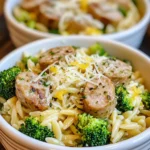 To make this Chicken Sausage Broccoli Orzo, gather these ingredients: - 1 cup orzo pasta - 2 chicken sausages, sliced - 2 cups fresh broccoli florets - 1 medium onion, diced - 3 cloves garlic, minced - 4 cups chicken broth (or vegetable broth) - 2 tablespoons olive oil - 1 teaspoon dried oregano - ½ teaspoon red pepper flakes (optional) - Salt and pepper to taste - ½ cup grated Parmesan cheese (plus extra for serving) - Zest of 1 lemon You can swap some ingredients if needed: - Use turkey sausage instead of chicken sausage for a leaner option. - Swap orzo pasta with quinoa or rice for a gluten-free dish. - Vegetable broth works well in place of chicken broth for a vegetarian meal. Want to boost the taste? Here are some great add-ins: - Add a handful of spinach or kale for extra greens. - Toss in sun-dried tomatoes for a sweet, tangy kick. - Top with fresh herbs like basil or parsley for vibrant flavor. {{ingredient_image_1}} First, gather all your ingredients. You need: - 1 cup orzo pasta - 2 chicken sausages, sliced - 2 cups fresh broccoli florets - 1 medium onion, diced - 3 cloves garlic, minced - 4 cups chicken broth (or vegetable broth) - 2 tablespoons olive oil - 1 teaspoon dried oregano - ½ teaspoon red pepper flakes (optional) - Salt and pepper to taste - ½ cup grated Parmesan cheese (plus extra for serving) - Zest of 1 lemon Make sure to wash the broccoli well and cut it into small pieces. Dice the onion and garlic finely for better flavor. Start by heating the olive oil in a large pot over medium heat. Add the diced onions. Cook them until they turn soft and clear, about 3 to 4 minutes. Next, add the sliced chicken sausages. Cook them until they are brown for about 5 to 7 minutes. This step adds a nice flavor to your dish. Now, stir in the minced garlic, dried oregano, and red pepper flakes. Cook for one more minute. This will fill your kitchen with a wonderful aroma. Pour in the chicken broth and let it simmer gently. Add the orzo pasta and broccoli florets to the pot. Stir everything together and let it cook for about 10 to 12 minutes. Check the orzo to see if it's tender and the broccoli is bright green. When everything is cooked, take the pot off the heat. Finally, mix in the grated Parmesan cheese and lemon zest. It adds a fresh taste. Don’t forget to season with salt and pepper to your liking. Let it rest for a few minutes to thicken before serving. To get the best texture, make sure not to overcook the orzo. It should be soft but still hold its shape. For a bit more heat, you can add more red pepper flakes if you like. Using fresh ingredients makes a big difference. Fresh broccoli and good-quality chicken sausage enhance the dish's flavor. If you want a creamier texture, add more Parmesan cheese before serving. Serve the dish in shallow bowls. Top with more Parmesan cheese and a sprinkle of fresh black pepper. A lemon wedge on the side adds a nice zing! When picking chicken sausage, look for lean meat. Choose sausages with simple ingredients. Check the label for no added fillers or preservatives. Fresh sausages have a better taste. If you can, try different flavors like garlic or herb. These add a nice touch to your dish. Taste is key, so sample before buying if you can. To cook broccoli just right, start with fresh florets. Rinse them well and cut them into even pieces. This helps them cook evenly. Add them to the pot when the orzo is almost done. This way, they stay bright green and crisp. Overcooking can make them mushy and dull. A quick steam or sauté is best for flavor and texture. Store leftovers in an airtight container in the fridge. They will stay fresh for about 3-4 days. To reheat, use a pot on low heat. Add a splash of broth to prevent drying out. Stir gently until hot. You can also use the microwave, but be careful not to overheat. Enjoy the meal again without losing its charm! Pro Tips Fresh Ingredients: Always use fresh broccoli for the best flavor and vibrant color. Avoid overcooking it to keep it crisp and nutritious. Perfectly Cooked Orzo: Stir the orzo occasionally as it cooks to prevent it from sticking together. Taste it a minute or two before the cooking time is up for the perfect al dente texture. Customize Your Sausage: Feel free to use different types of chicken sausage or even turkey sausage for a leaner option. Just ensure they are fully cooked before adding to the dish. Extra Flavor Boost: For added depth, consider adding a splash of white wine after sautéing the onions and sausages. Let it reduce slightly before adding the broth. {{image_2}} If you want a meat-free dish, try plant-based sausage. Many brands offer tasty options. Look for ones made from lentils, beans, or soy. These options give you great flavor without meat. You can also use mushrooms for a hearty texture. Sauté them until golden for the best taste. If you need a gluten-free choice, many brands offer gluten-free orzo. These are usually made from rice or corn. They cook similarly to regular orzo but may need slight adjustments in time. Always check the package for cooking instructions. Quinoa is another great substitute. It adds a nice crunch and is packed with protein. To add more flavor, try fresh herbs like basil or parsley. Add them at the end for a fresh taste. You can also use spices like smoked paprika or cumin for depth. A dash of lemon juice brightens the dish. If you enjoy heat, add more red pepper flakes or a splash of hot sauce. To keep Chicken Sausage Broccoli Orzo fresh, store it in an airtight container. Make sure to let it cool completely before sealing. This step helps prevent moisture build-up, which can lead to sogginess. Place the container in the fridge if you plan to eat it within a few days. You can freeze Chicken Sausage Broccoli Orzo for later use. Portion it into smaller containers for easy meals. For best results, freeze the dish without the cheese. When you are ready to eat, thaw it in the fridge overnight. Reheat it on the stove or microwave until it's hot. If you want, add fresh cheese after reheating for that creamy touch. Chicken Sausage Broccoli Orzo stays good in the fridge for about 3-4 days. If you freeze it, it can last for about 2-3 months. Check for signs of spoilage like an off smell or mold. If you see any, it's best to throw it away. Always trust your senses; if it looks or smells bad, do not eat it. Yes, you can use frozen broccoli. Just add it to the pot with the orzo. It cooks fast and will blend well with the dish. Make sure to adjust the cooking time a bit since frozen broccoli may need less time to heat through. To add heat, you can increase the red pepper flakes. Start with a full teaspoon if you love spice. Another option is to stir in hot sauce at the end. You can also add diced jalapeños or fresh chili peppers while cooking. This dish goes well with a simple green salad. A light vinaigrette adds freshness. You can also serve it with garlic bread or crusty rolls. For something warm, roasted vegetables would be a great choice too. This blog post covered everything you need for Chicken Sausage Broccoli Orzo. We explored key ingredients, mentioned helpful substitutions, and suggested add-ins for better flavor. I shared a straightforward cooking process and tips for texture. Choosing the right chicken sausage and cooking broccoli perfectly ensures success. There are great variations for vegetarians and secrets for storing leftovers. Now you have the tools to create a delicious dish. Enjoy your cooking adventure and feel free to get creative!